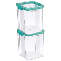 Floraware Food Safe Modular Plastic Square Airtight Containers, Stackable container, Storage Jar with Lid, Pack of 2, 12