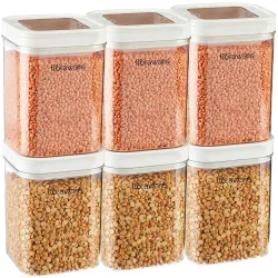 Floraware Food Safe Plastic Multiuse Square Airtight Container, 1150ml * Set of 6