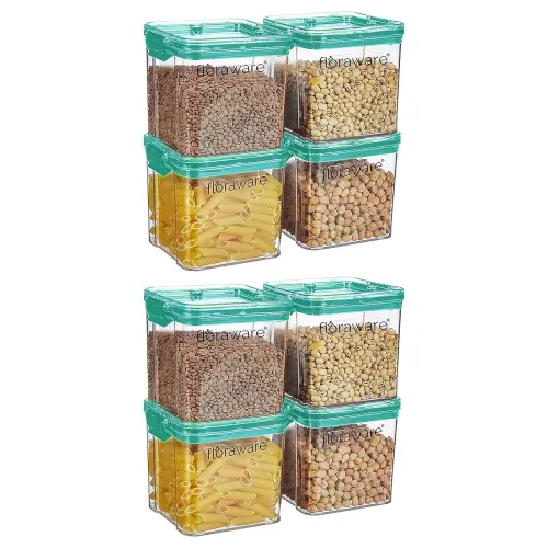 Image of Floraware Food Safe Modular Plastic Square Airtight Containers (Pack of 8)