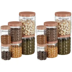 Floraware Jar Container, Set of 12 (4 pcs x 280 ml Each, 4 pcs x 500 ml Each, 4 pcs x 1000 ml), Kitchen Organiser, BPA F