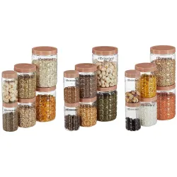Floraware Jar Container, Set of 18 (6 pcs x 280 ml Each, 6 pcs x 500 ml Each, 6 pcs x 1000 ml), Kitchen Organiser, BPA Free, Stackable (Choco)
