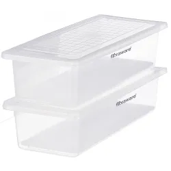 Floraware Plastic Fridge Storage Box, Multipurpose Box With Drain Plate At Bottom 1400Ml Bpa Free, Transparant, Pack Of 2
