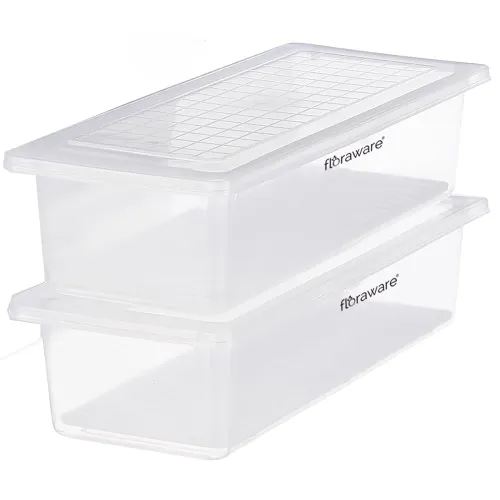 Image of Floraware Plastic Fridge Storage Box, Multipurpose Box With Drain Plate At Bottom 1400Ml Bpa Free, Transparant, Pack Of 