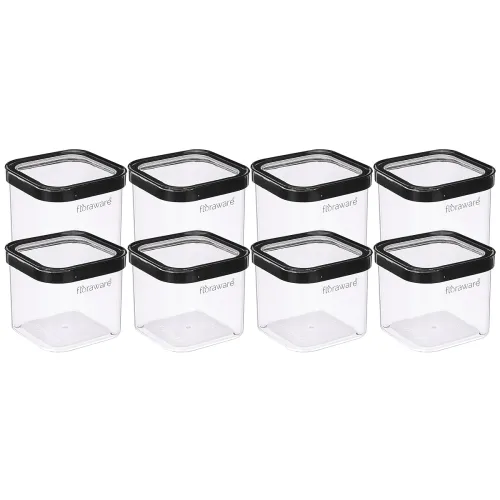 Image of Floraware Plastic Square Airtight Storage Jar 750ml (Set of 8)
