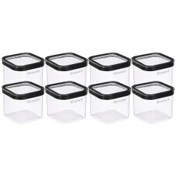 Floraware Food Safe Plastic Multiuse Square Fit-Lock Airtight Storage Jar,Containers for Kitchen Storage Set I Grocery Kitchen Container Set I Multipurpose Jar, 750 ml, set 8 BPA free, Black