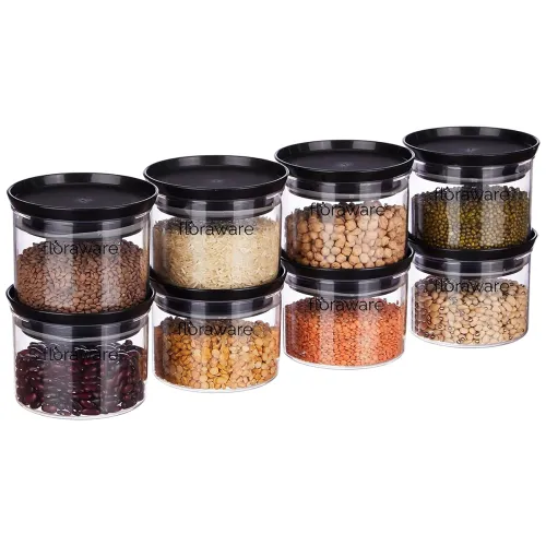Image of Floraware Plastic Storage Jar Set | 500ml x 8 | Black