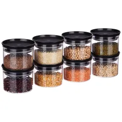 Floraware Plastic Storage Jar Set | 500ml x 8 | Black