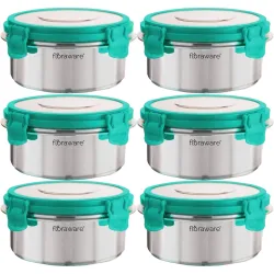 Floraware FL SS Round Lunch Box 300ML Set of 6 SEA Green