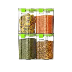Floraware Square Airtight Plastic Containers, 1200ml * Pack of 4