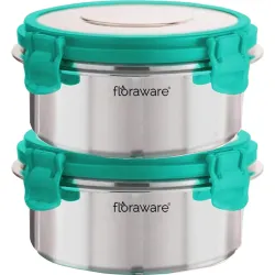 Floraware Stainless Steel Lunch Box Set 2 (500ml), Airtight & Leakproof, Sea Green