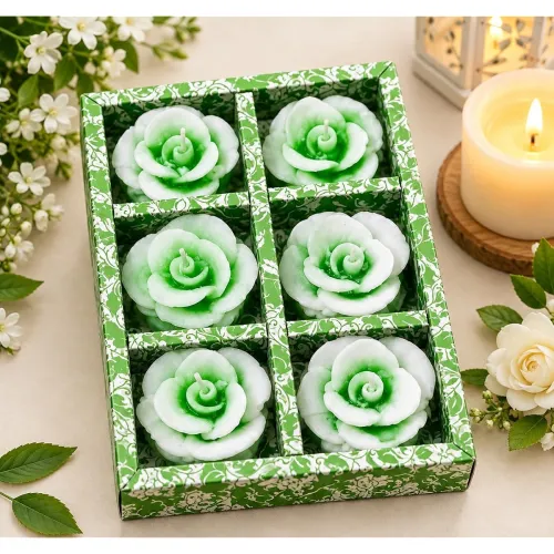 Image of Flower Shaped Decorative Candles Set of 6, Rose Design Candles for Home Décor