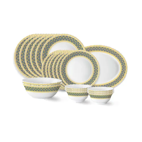 Image of Larah by Borosil Regal Fluted Series Opalware Dinner Set | 21 Pieces for Family of 6 | Microwave & Dishwasher Safe