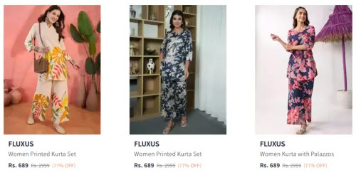 Image of FLUXUS Women Floral Printed Kurta with Palazzos @ ₹689