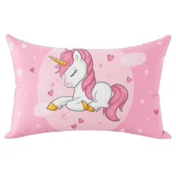 Flying Baby Unicorn Design Printed Kids Cartoon Pillow /Cushion Fiber Filled Size 12x18 Inches (Pink)