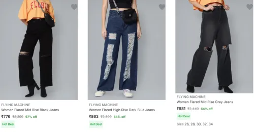 Image of FLYING MACHINE Women Flared Jeans Minimum 60% Discount