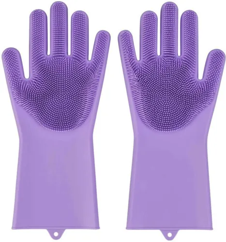 Image of Flying monk Silicone Rubber Cleaning Wet & Dry Kitchen Glove for Home Pet-1 Pair Wet and Dry Glove (Free Size)