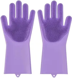 Flying monk Silicone Rubber Cleaning Wet & Dry Kitchen Glove for Home Pet-1 Pair Wet and Dry Glove (Free Size)