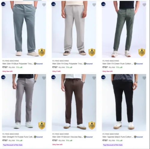 Image of FLYING MACHINE Men's Trousers at minimum 71% Discount