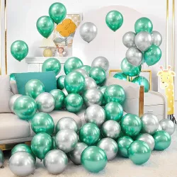 Flyloons 25pcs Green Silver Chrome Balloons Set