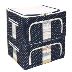 FLYNGO Foldable Steel Frame Clothes Organizer Storage Box for Wardrobe, Saree, Shirts, and Blankets (24 Ltr - Pack of 2)