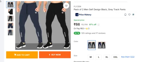 Image of FLYZEN  Pack of 2 Men Self Design Black, Grey Track Pants