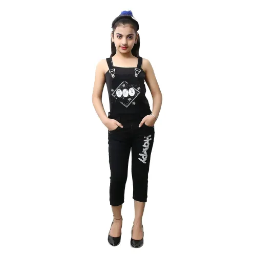 Image of FNOCKS Girls Casual WEAR Slim FIT Trendy Blue Denim Dungaree Capri