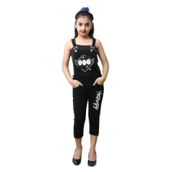 FNOCKS Girls Casual WEAR Slim FIT Trendy Blue Denim Dungaree Capri