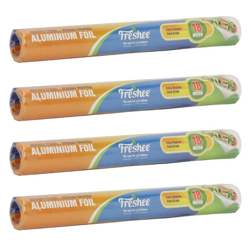 Image of Freshee 18m Aluminium Silver Kitchen Foil Roll Paper Pack of 4