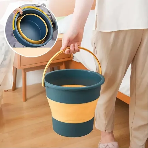 Image of Foldable Bucket for Bathroom Cleaning Car Wash Foot Soak Hot Cold Water (10 Litre_Pack of 1)
