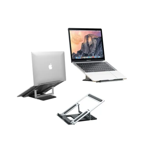 Image of Notebook Metal Stand, Notebook Holder, Foldable Laptop Stand, Built-in Foldable Legs & Phone Holder, Height-Adjustable L