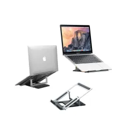 Notebook Metal Stand, Notebook Holder, Foldable Laptop Stand, Built-in Foldable Legs & Phone Holder, Height-Adjustable Laptop Stand (Silver)