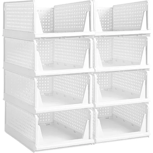 Image of Foldable Plastic Wardrobe Organizer - Stackable Storage Solution for Clothes, Ideal for Bathroom, Kitchen, and Bedroom U