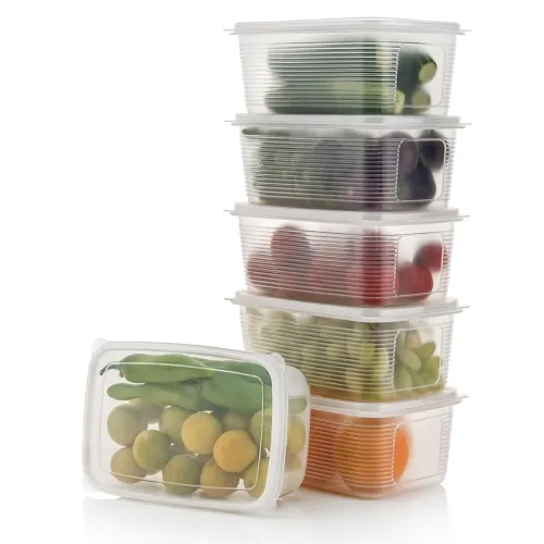Image of Food Storage Containers with Lids, 6-Pack Clear Plastic Stackable Containers for Refrigerator Organization, Airtight and