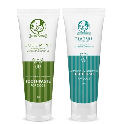 Image of Foodie Puppies Dog Toothpaste Combo - (Cool Mint and Tea Tree - 100g Each) with Clove and Cinnamon Oil, Enzymatic Tartar