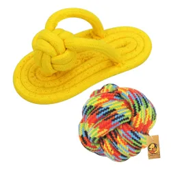 Foodie Puppies Interactive Durable Cotton Rope Toys for Dog Chew Teething Training Playing Combo Toys for Puppies (Cotton Ball + Slipper Rope) (Color May Vary)