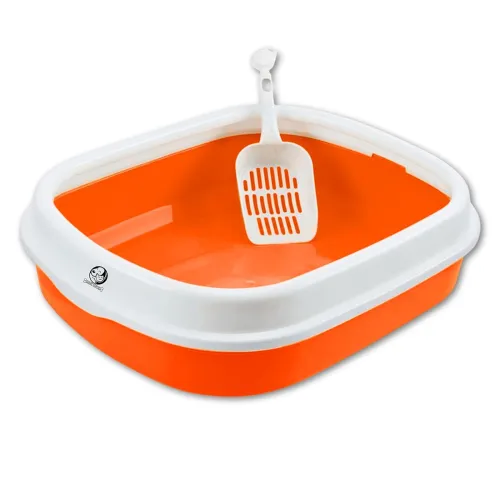 Image of Foodie Puppies Large Cat Litter Box with Rim & Scooper (Orange)