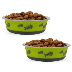 Foodie Puppies Stainless Steel Thermo Plastic Bowl for Cats & Kittens - 150ml (Neon Green, Pack of 2) | Non-Skid Durable Rubber Base Food & Water Feeder Bowl | BPA-Free, Non-Toxic & 100% Saf...