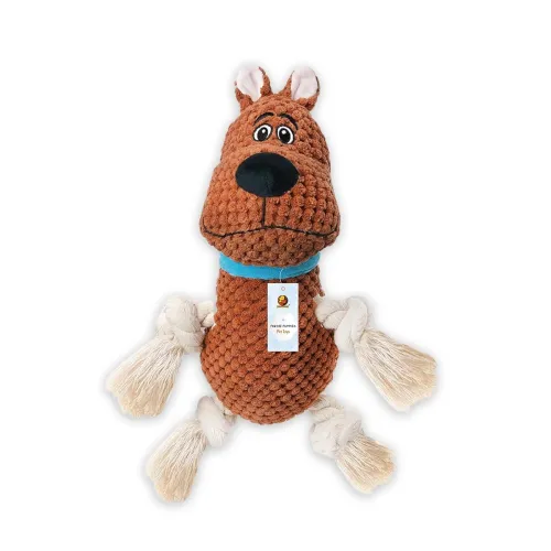 Image of Foodie Puppies Dog Squeaky Plush Rope Toy - (Brown Scooby Plush Toy) | Crinkle, Non-Toxic, Stuffed, Teething, Chewing, P
