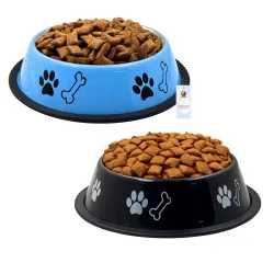 Foodie Puppies Stainless Steel Dog Bowl Combo - (Medium,700ml) Food and Water Feeding Bowl | Suitable for Small to Medium Dogs I Paw Bone Print, Anti-Skid Rubber Base I Gift for Dogs (Skyblu...
