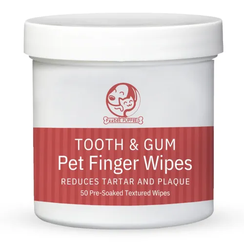 Image of Foodie Puppies Tooth & Gum Pet Finger Wipes – (Pack of 1) Reduces Tartar & Plaque | 50 Pre-Soaked Textured Wipes | Denta