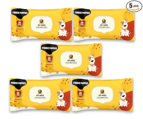 Image of Foodie Puppies Anti-Bacterial 500 Pulls Pet Wet Wipes, 100 Wipes (Pack of 5)