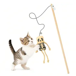Foodie Puppies Cat Teaser Playing Wooden Stick Plush Toy (Skeleton, 41cm) for Cats and Kittens | Interactive Bell Hanging Wood Wand | Fun Teasing, Catching, Chasing and Bonding Play