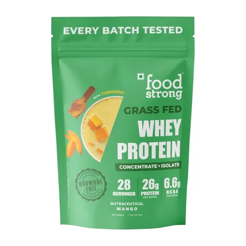 Image of Foodstrong Whey Protein Powder (Concentrate + Isolate), 100% Hormone Free Grass-Fed Whey, 24G Protein & 6.6G BCAA, Mango