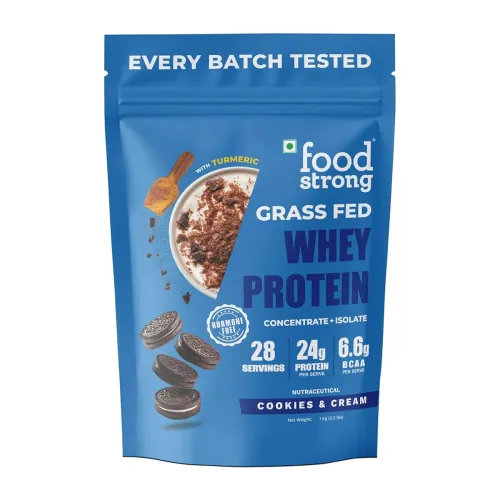 Image of Foodstrong Whey Protein Powder (Concentrate + Isolate), 100% Hormone Free Grass-Fed Whey, 24G Protein & 6.6G BCAA, Cooki
