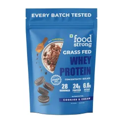 Foodstrong Whey Protein Powder (Concentrate + Isolate), 100% Hormone Free Grass-Fed Whey, 24G Protein & 6.6G BCAA, Cooki