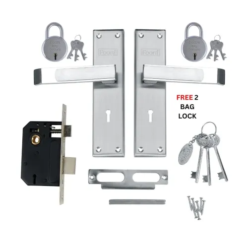 Image of Foora Luxury Mortise Lock Set - 6 Lever Mechanism, High-Security, SS Matt Finish, Brass Latchbolt with Reversible Latch,