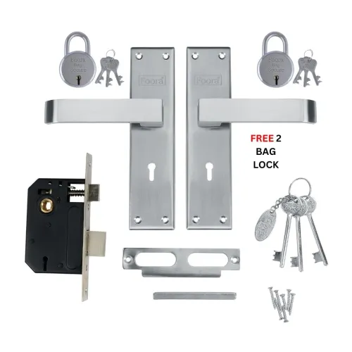 Image of Foora Luxury Mortise Lock Set - 6 Lever Mechanism, High-Security, SS Matt Finish, Brass Latchbolt with Reversible Latch,