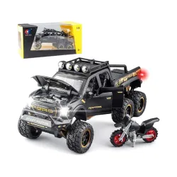 Metal Pull Back Diecast Car 1:28 Big Ford Raptor Truck F150 Pull Back Car Model with Sound Light Boys Gifts Toys for Kid