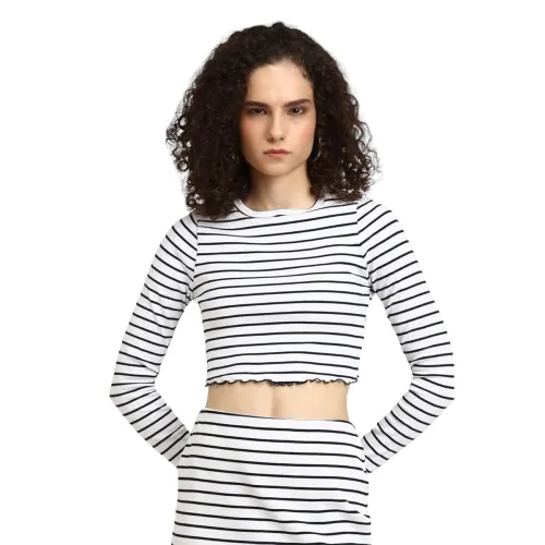 Image of FOREVER 21 Women's Striped Fitted T-Shirt