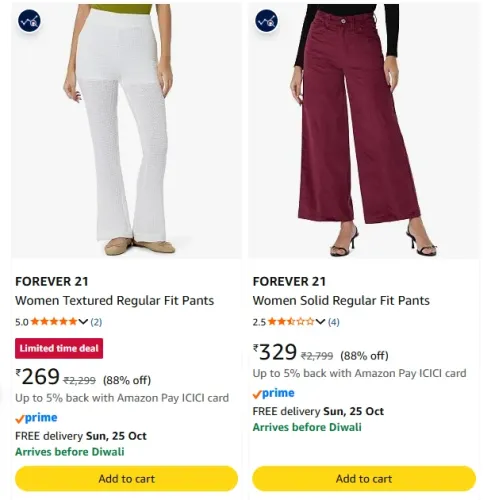 Image of FOREVER 21 Women Trousers at minimum 88% Discount